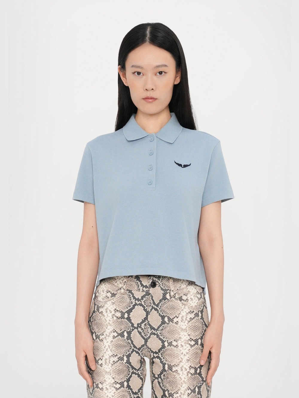 Zadig & Voltaire Mirta Wings Polo Shirt Short Sleeve Cotton Blue Small 390